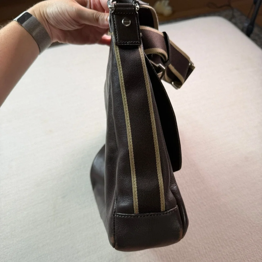 Coach Heritage Web Leather Messenger Bag in Brown Crossbody Unisex Travel Laptop